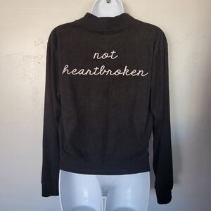 Forever 21 Black Faux Suede Black Jacket Full Zip Not Heartbroken Embroidery Lg